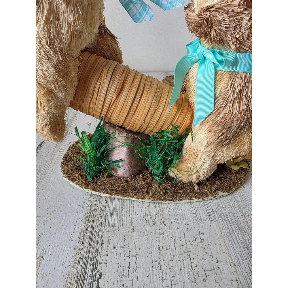 Vintage Pier 1 sisal rabbit bunny bottle‎ brush bristle carrot teeter totter